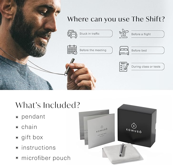 KOMUSO Breathing Necklace Classic Shift - For Habitual Breath Practice, Meditation, Stress and Anxiety Relief - Expert-Designed Breathing Tool to Promote Calm, Mindfulness and Relaxation