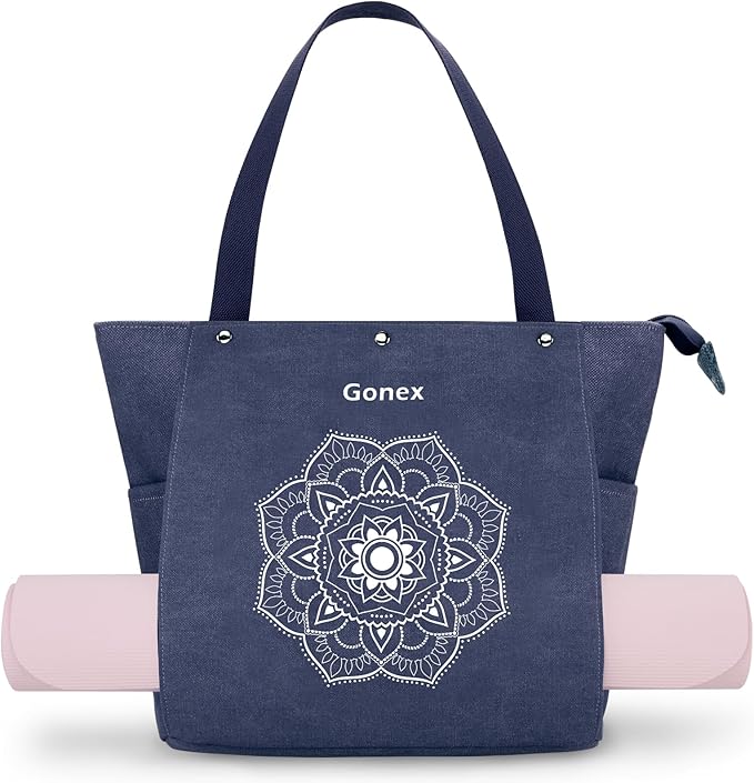 Gonex Yoga Mat Bag, Yoga Gym Bag Tote Bag with Multi Pockets For Women Men, Canvas Yoga Mat Carrier Take in Out Mat Easily For Pilates Travel Workout Office