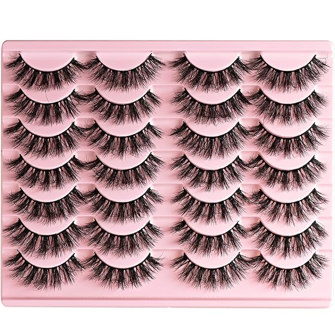 Lashes False Eyelashes Wispy Fake Mink Lash Strips Fluffy Natural Strip Eyelash 9-16mm Full Volume Lashes Natural Look 14 Pairs Wispies Medium Spiky Manga Pestañas for Women