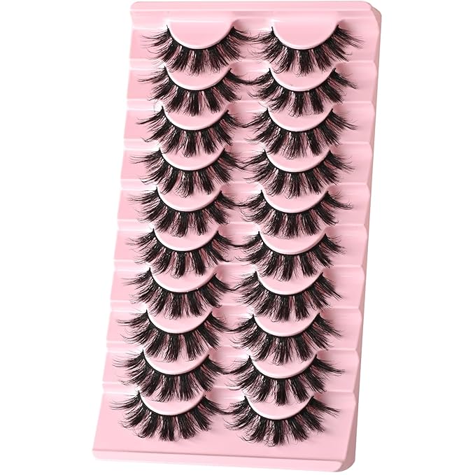 FARRED Fluffy Lashes Natural Eyelashes Short Wispy Eye Lash Strips 10 Pairs Separated Volume Eyelash Pack 17mm Dramatic Wispies Fake Strip Lashes Clusters Cat Eye Pestañas Spiky Look (C7 | 11-17MM)