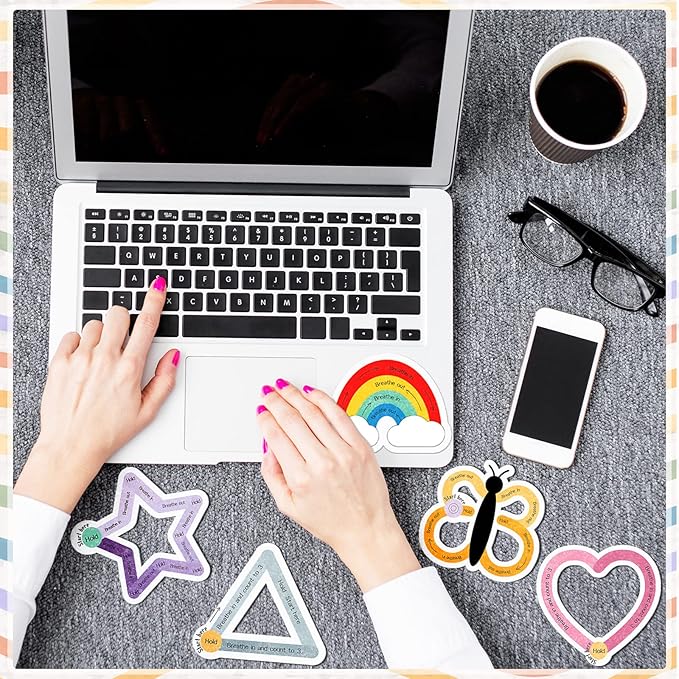 Crtiin 50 Pieces Anxiety Sensory Stickers for Anxiety Relief Items Mental Health Stickers Fidget Textured Strips for Office Classroom Desk Relieve Adult Stress(Lovely Style)