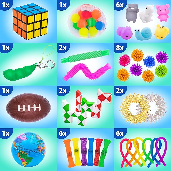 50 Pcs Fidget Toys Pack - Stocking Stuffers for Kids, Gifts for Kids, Party Favors - Adults Stress Relief Sensory Toy - ADHD Toys Bulk for Classroom Treasure Box Prizes - Pop Its