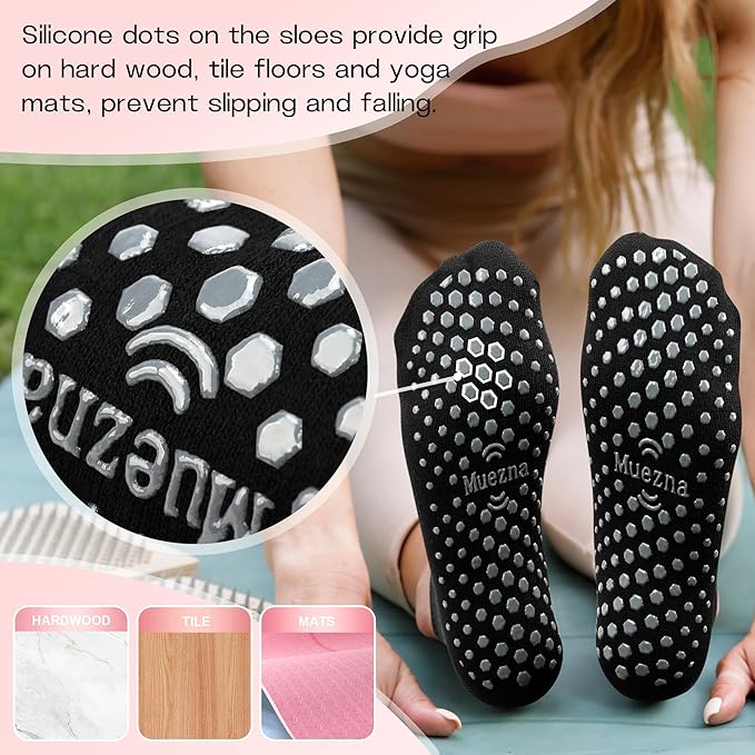 Muezna 6 Pairs Pilates Grip Socks for Women, Non Slip Yoga Socks with Grips, Grippy Socks for Barre, and Hospital