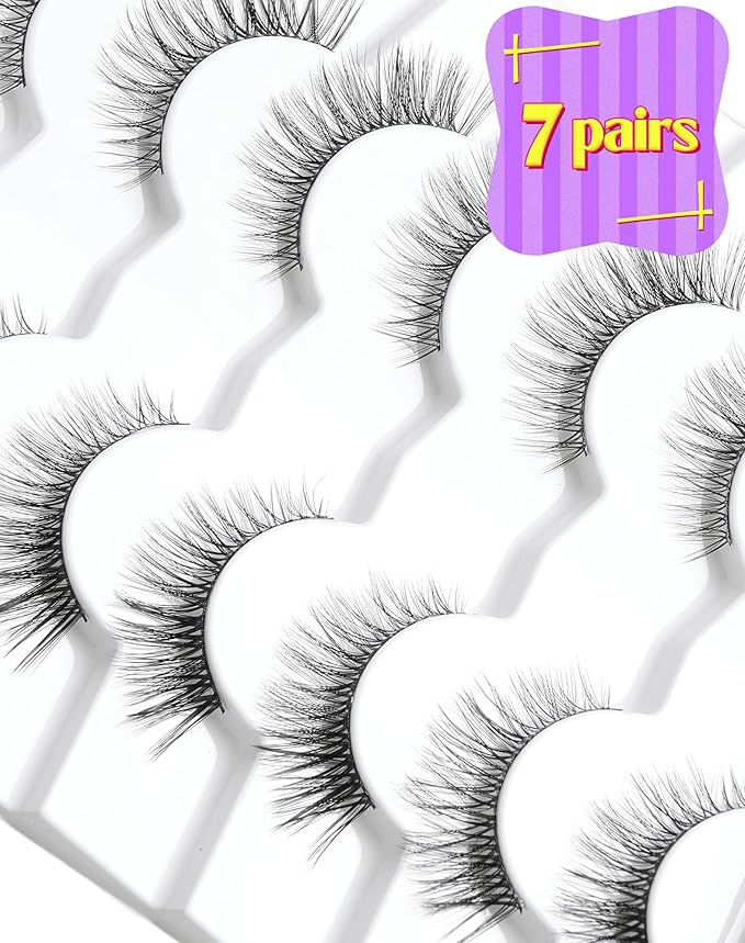 Onlyall Natural Lashes Wispy Lashes Natural Look False Eyelashes Natural Flared Eyelashes False Eye Lashes Soft Fluffy Lashes 7 Pairs DK53