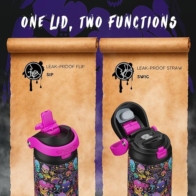 Halloween Gothic Water Bottle with Straw, Stainless Steel Insulated Water Bottle,Leak Proof, One-Touch Flip Lid, BPA Free, Holiday Gifts For Women Men, 32oz, Trippy Skulls