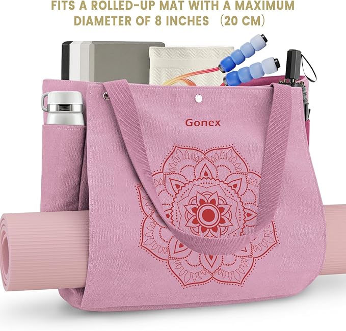 Gonex Yoga Mat Bag, Yoga Gym Bag Tote Bag with Multi Pockets For Women Men, Canvas Yoga Mat Carrier Take in Out Mat Easily For Pilates Travel Workout Office