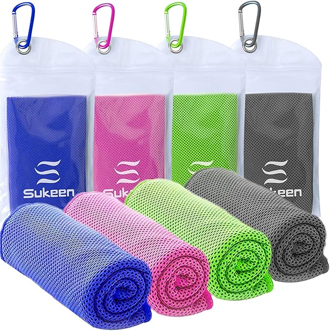 Sukeen [4 Pack Cooling Towel (40"x12"),Ice Towel,Soft Breathable Chilly Towel,Microfiber Towel for Yoga,Sport,Running,Gym,Workout,Camping,Fitness,Workout & More Activities