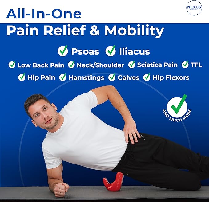 Core Nexus - Rotating Psoas & Iliacus Release Tool | Hip Flexor Mobility | All-in-One Lower Back, Sciatica & Hip Pain Relief | Muscle Recovery | Performance Enhancement | Deep Tissue Massage | Red