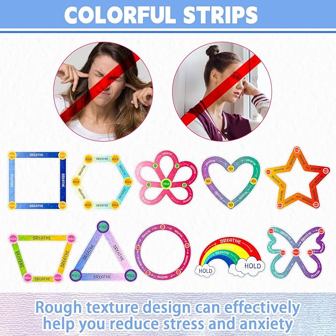 Crtiin 50 Pieces Anxiety Sensory Stickers for Anxiety Relief Items Mental Health Stickers Fidget Textured Strips for Office Classroom Desk Relieve Adult Stress(Cute Style)