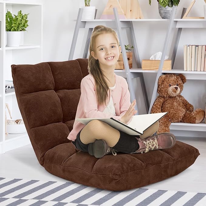 Giantex Folding Sofa Chair with 14 Adjustable Positions, Padded Sleeper Bed, Couch Recliner, Gaming Floor Chair for Adults (Brown)