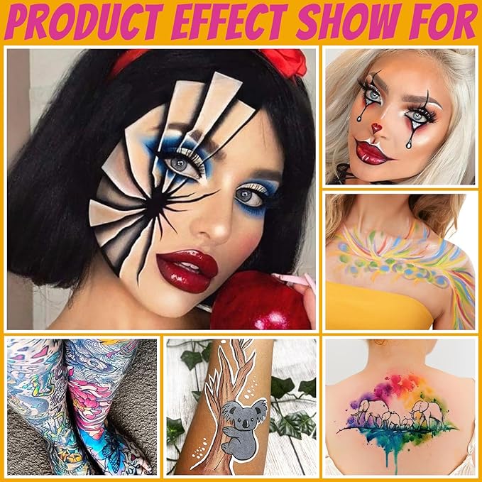 Face Painting Kit Professional, Water Based Face Paint Kit, Non Toxic Face Paint Palette with Body Glitter Gel, Neon Face Paint, Glitter Face Paint & 10 Face Paint Brushes for Halloween, Easter