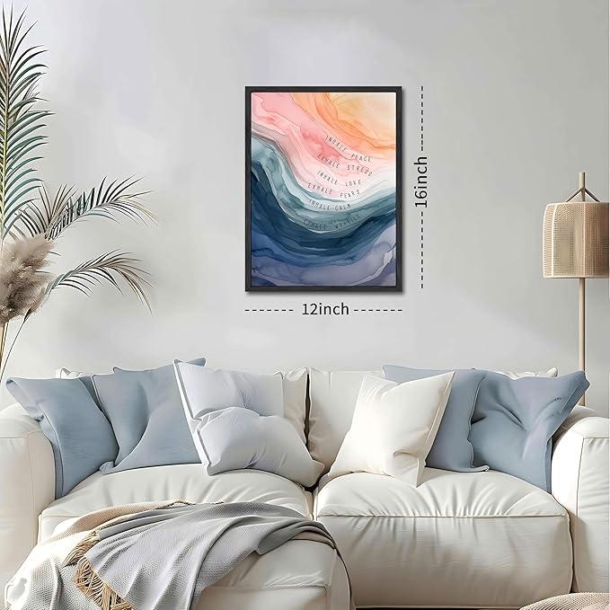 Mental Health Wall Art, Therapy Office Pictures Wall Decor, Inhale Exhale Art Paintings, Canvas Prints, Therapist Artwork for Meditation Room Calming Corner Decoration, Floating Framed 12x16 Inch