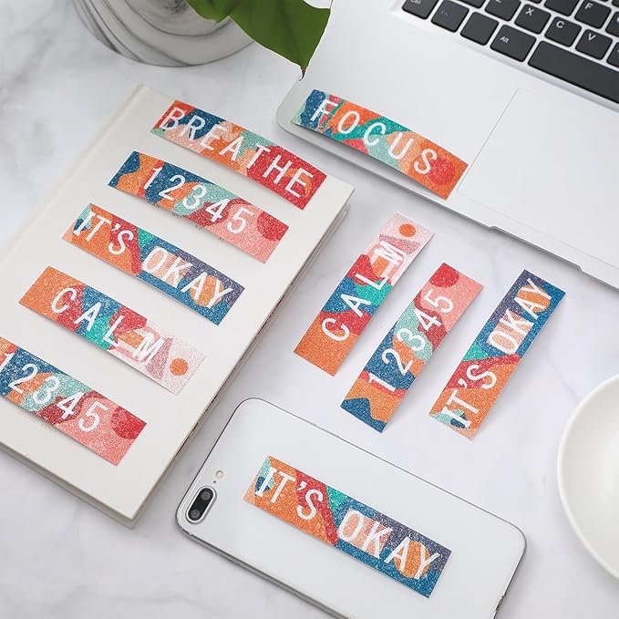 Crtiin 50 Pieces Anxiety Sensory Stickers for Anxiety Relief Items Mental Health Stickers Fidget Textured Strips for Office Classroom Desk Relieve Adult Stress(Boho Style)