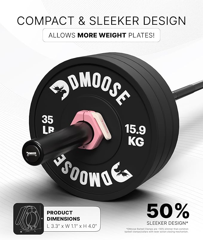 DMoose Fitness Barbell Clips 2 Inch (Pair) - Quick Release Olympic Barbell Clamps & Collars with Anti Slip TRP Grip for Secure Weightlifting and Powerlifting - Weight Clips for Bars at Home or Gym
