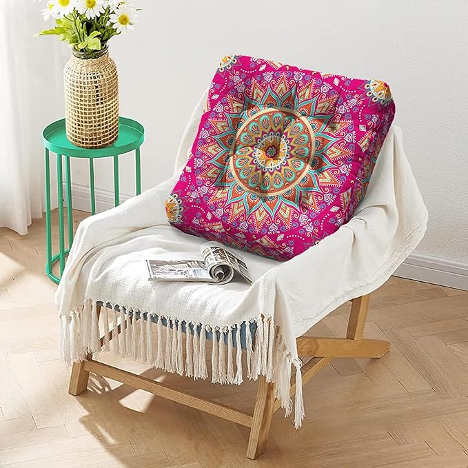 Mandala Meditation Cushion, Boho Meditation Mat, Meditation Pillows for Sitting on Floor, Cushions for Sitting in Home and Outdoor, Square Floor Pillows Cushion Seating for Yoga 22'' X 22''