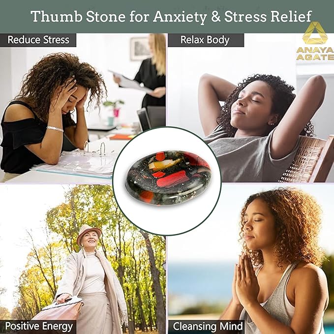 African Bloodstone Worry Stones – Crystal Thumb Worry Stone for Anguish, Stress – Relaxing and Soothing Balance Stones for Meditation – Healing Stones and Crystals for Men and Women