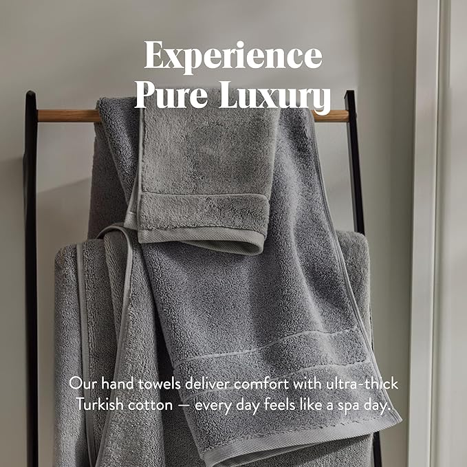 Brooklinen Super-Plush Turkish Cotton Hand Towels Set of 2 Cotton, 820 GSM, Highly Absorbent, Machine Washable, Perfect for Home & Bathroom (20"x30", Smoke Gray)