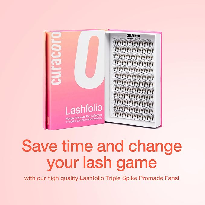 Curacoro LashFolio Triple Spike Promade Fans, Handmade Volume Eyelashes, 5D To 10D, C CC D Curl, 0.03~0.07 mm, 8-13mm Mix Length, Professional Long-Lasting Promade Lash Fans (7D-0.03 CC 8-13mm)