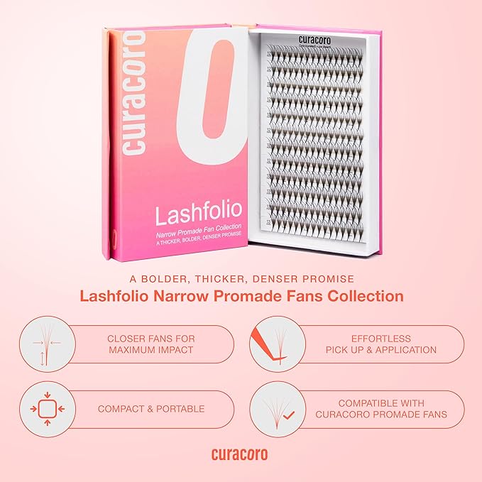 Curacoro LashFolio Triple Spike Promade Fans, Handmade Volume Eyelashes, 5D To 10D, C CC D Curl, 0.03~0.07 mm, 8-13mm Mix Length, Professional Long-Lasting Promade Lash Fans (7D-0.03 CC 8-13mm)