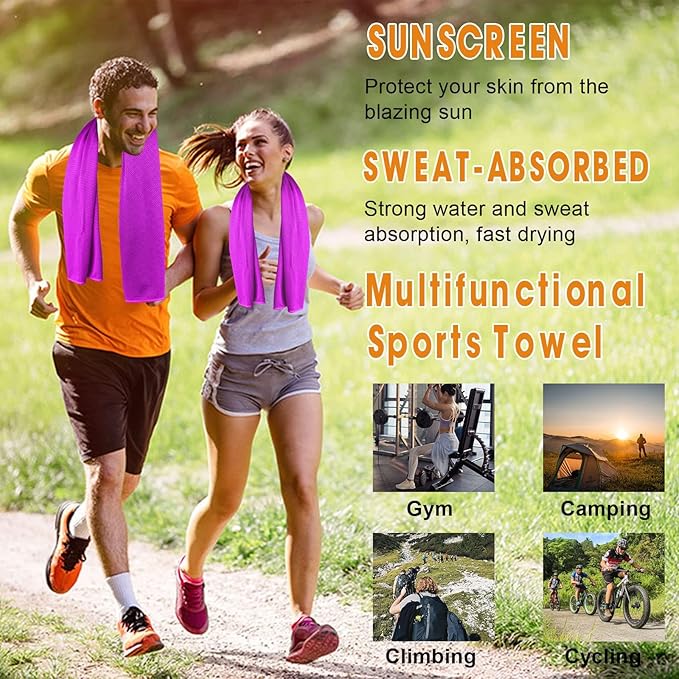 4 Packs Cooling Towels for Neck and Face(40"x 12"), Cold Towels for Hot Weather, Face Towel, Lightweight Soft Breathable Towels for Yoga, Sport, Workout, Running, Gym, Camping, Fitness