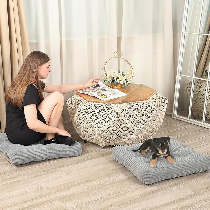 22 inches Meditation Pillow, Square Large Floor Cushions for Adults, Thick Corduroy Floor Pillows for Sitting, Yoga, Living Room, Sofa, Tatami, LightGrey