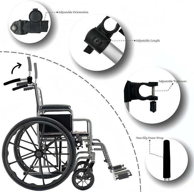 Wheelchair Handle Extenders,Adjustable Stroller Extension Rack,Universal Handlebar Extension Push Bar for Wheel Chair & Indoor Exercise Bike for Adults-2 Pack