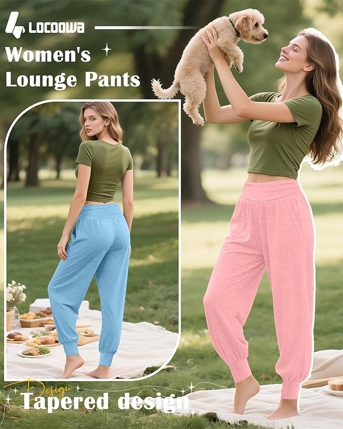 2 Pack Women's Yoga Joggers, Cozy Sweatpants with Pockets Casual Loose Comfy High Waisted Lounge Pants