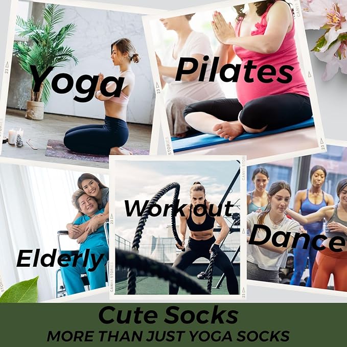 3/6 Pairs Cute Pilates Socks with Grips,Yoga Socks Barre Sock Non Slip Embroidery for Barre Ballet Barefoot Workout