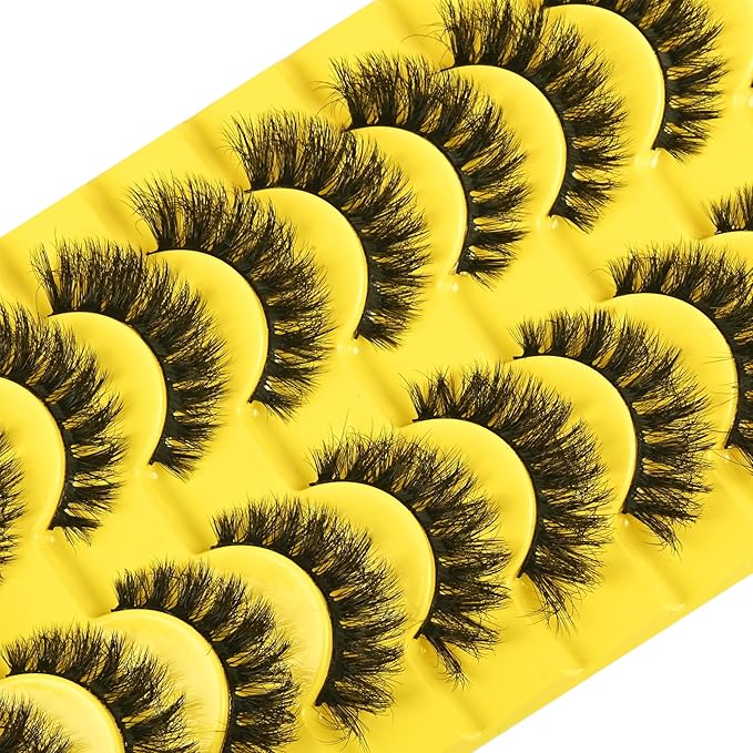 False Eyelashes Short Lashes Full Mink Lash Strips 10 Pairs Fluffy Cat Eye Strip Eyelash Wispy Volume Lashes Pack Fake Cateye EyeLash Natural Look