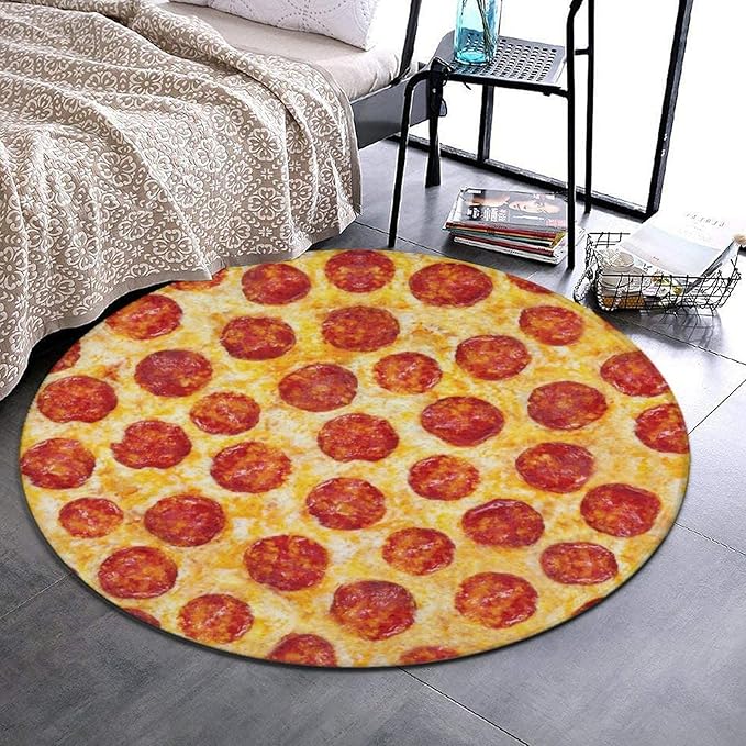 Large Machine Washable Circular Rugs, Home Decor Round Mat for Living Room Sofa Office Compatible with Pepperoni Pizza