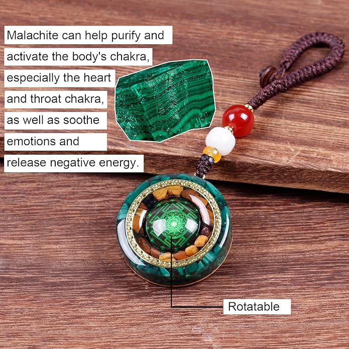 Day Day Up Orgonite Necklace - Sri Yantra Rotatable Pendant For Anti Stress Anxiety & Meditation - Malachite And Tiger Stone For Spiritual Healing & Positive Energy