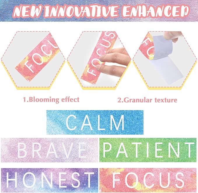 Crtiin 50 Pieces Anxiety Sensory Stickers for Anxiety Relief Items Mental Health Stickers Fidget Textured Strips for Office Classroom Desk Relieve Adult Stress(Sweet Style)
