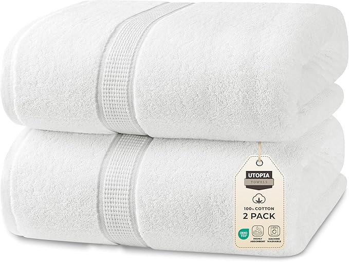 Utopia Towels Luxurious Jumbo Bath Sheet 2 Piece, 600 GSM, 35 by 70 Inches, 100% Ring Spun Cotton, Highly Absorbent and Quick Dry Extra Large Bath Towel, Super Soft Towel, White