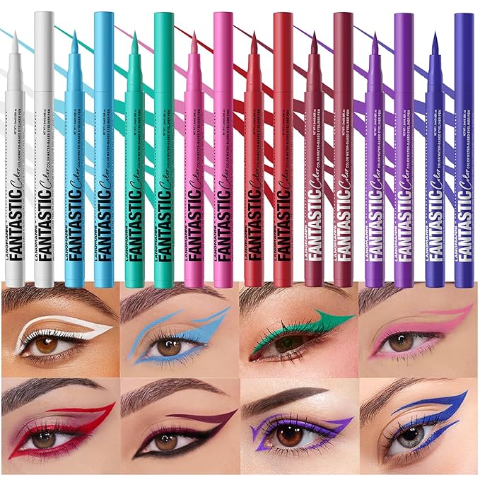LANGMANNI 4 Colors Matte Liquid Eyeliner Set, Neon Colorful Pigmented With Long-lasting, Smudgeproof & Waterproof Eye Liner Makeup for Bold & Stunning Looks - Gift for Girls(#12345678)