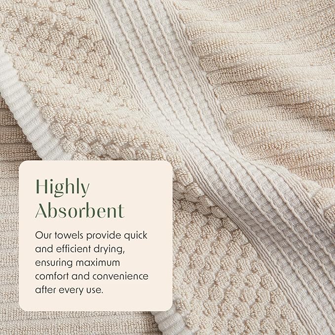 Springtree Home 100% Cotton Bath Towel Set | 6 Piece Set | Absorbent & Quick-Dry Towels | Textured and Durable Cotton | Krista Collection - Beige