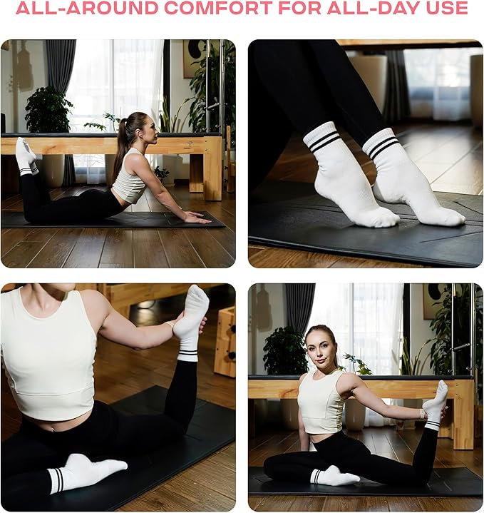 CoolMate Pilates Socks with Grips for Women, Yoga Socks, Crew Non Slip Women for Workout, Barre, Pilates Gifts