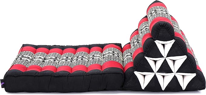 Leewadee 1-Fold Mat with Triangle Cushion – Comfortable TV Pillow, Foldable Mattress with Cushion Made of Kapok, 30 x 20 inches, Black Red