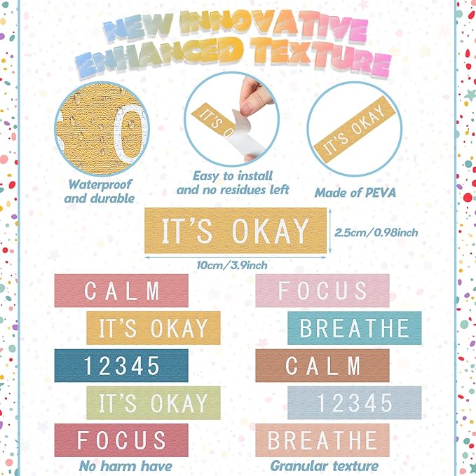 Crtiin 50 Pieces Anxiety Sensory Stickers for Anxiety Relief Items Mental Health Stickers Fidget Textured Strips for Office Classroom Desk Relieve Adult Stress(Casual Style)