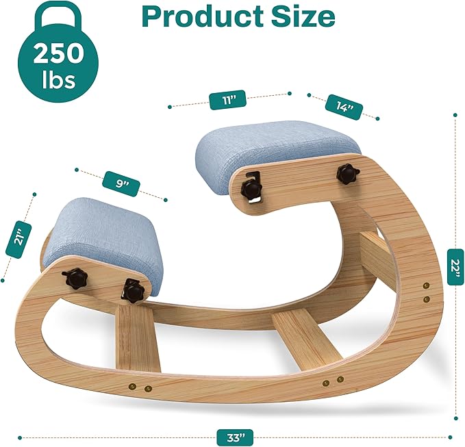 Ergonomic Kneeling Chair with Adjustable Seats - Knee Chair for Posture Correction & Kneel Rocking Stool for Desk - Back Pain Relief and Support for Home and Office (Classic, Sky Blue)