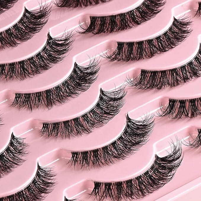 Lashes False Eyelashes Wispy Cat Eye Lash Strips Fake Mink Eyelash Natural Look 14 Pairs Fluffy Demi Wispies Strip Lashes Pack 8-14mm Short Cateye Full Pestañas for Women