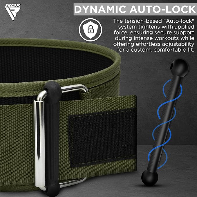 RDX Weight Lifting Belt - AUTO LOCK 4” Premium Adjustable Gym Belt for Olympic Cross Training - Support for Men Women Functional Fitness Workout - WOD Powerlifting Bodybuilding Weightlifting Deadlift