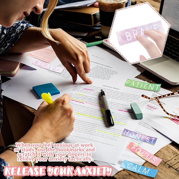 Crtiin 50 Pieces Anxiety Sensory Stickers for Anxiety Relief Items Mental Health Stickers Fidget Textured Strips for Office Classroom Desk Relieve Adult Stress(Sweet Style)