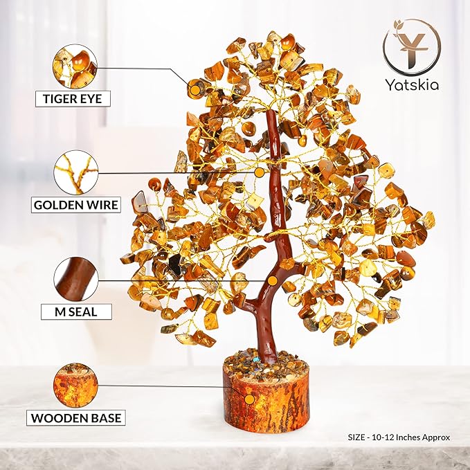 YATSKIA Tiger Eye Crystal - Tree of Life, Healing Crystals, Crystals and Gemstones, Crystal Bonsai Tree, Crystal Tree for Positive Energy, Home Decor