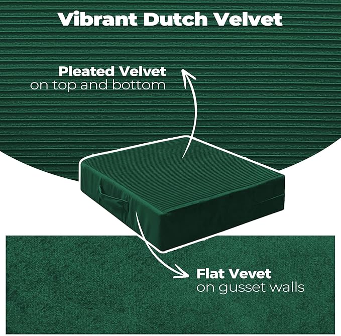 Large Floor Pillows for Adults, Thick Meditation Floor Cushions for Sitting Yoga, 22x22x5 Foam Seat Cushions Set of 2 for Furniture, Floor Pillow with Pleated Velvet Removable Cover, Green