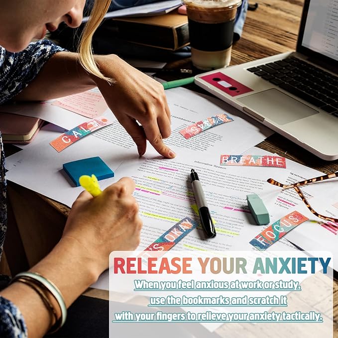 Crtiin 50 Pieces Anxiety Sensory Stickers for Anxiety Relief Items Mental Health Stickers Fidget Textured Strips for Office Classroom Desk Relieve Adult Stress(Boho Style)