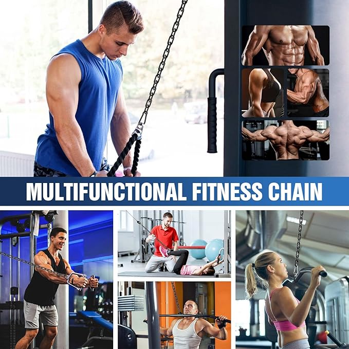 Fitness Chain, Weight Lifting Chain, 304 Stainless Steel Exercise Cable Machine Extension, LAT Pulldown Bar Extension Attacment for Home Gym