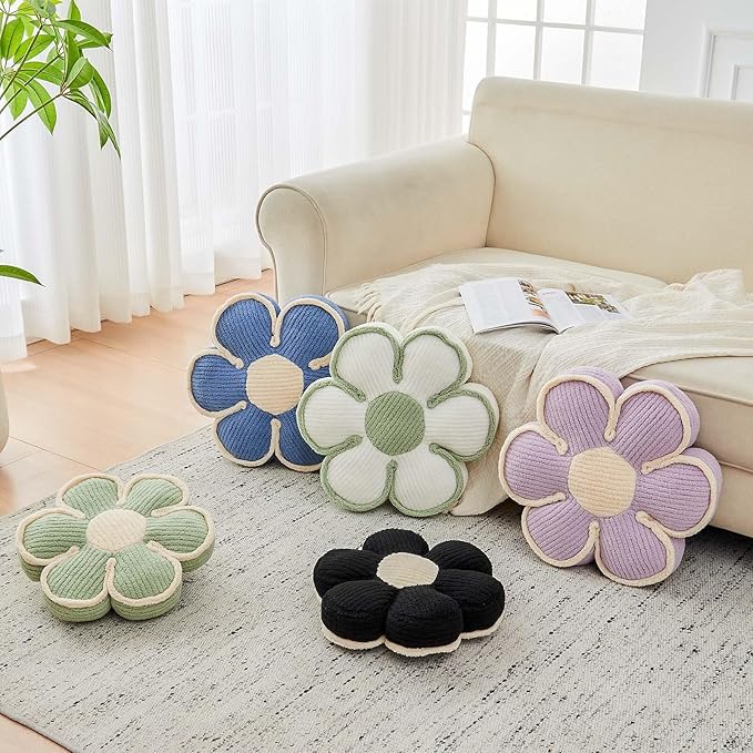 Flower Pillow, Soft Flower Decorative Throw Pillow, Cute Daisy Flower Shaped Seating Floor Cushion Room Décor Plush Pillows for Sofa Couch Bed (13.7 Inch, White)