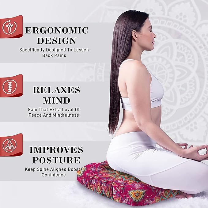Mandala Meditation Cushion, Boho Meditation Mat, Meditation Pillows for Sitting on Floor, Cushions for Sitting in Home and Outdoor, Square Floor Pillows Cushion Seating for Yoga 22'' X 22''