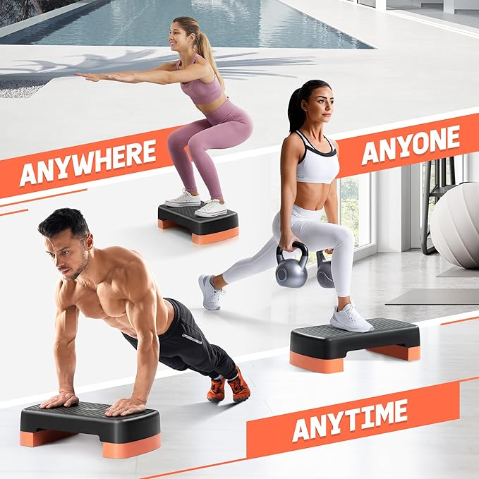 Yes4All 18.1" Aerobic Exercise Step Platform with 2 Risers, Adjustable Height Workout Stepper 3" 5.1" for Home Gym Step Up Exercise & Balance Training, Mulltiple Colors