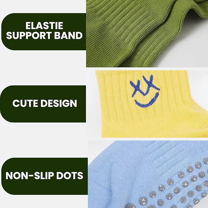 3/6 Pairs Cute Pilates Socks with Grips,Yoga Socks Barre Sock Non Slip Embroidery for Barre Ballet Barefoot Workout